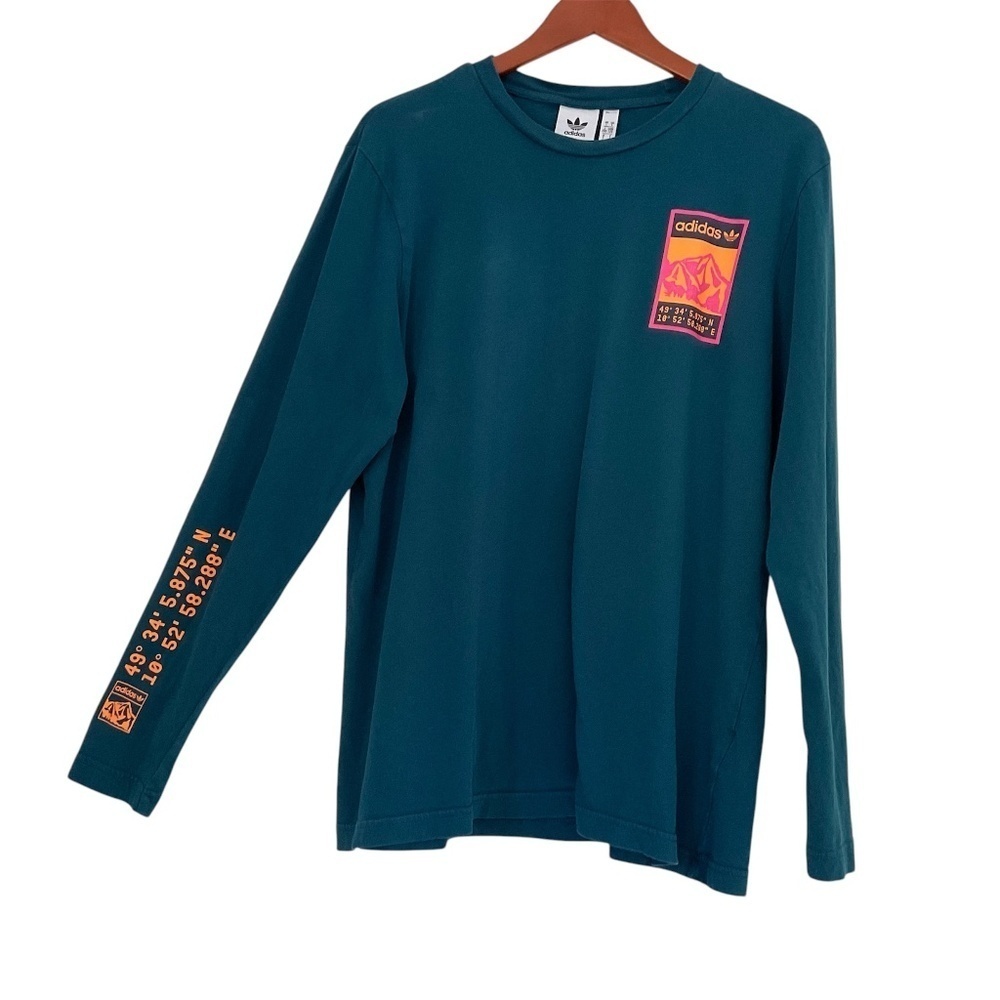 Adidas Men Adiplore T-Shirt Sz L Teal Long Sleeve Cotton Athleisure Streetwear